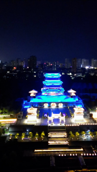 航拍江西抚州拟岘台景区夜景