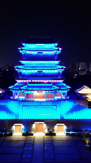 航拍江西抚州拟岘台景区夜景