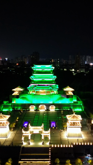 航拍江西抚州拟岘台景区夜景 