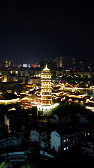航拍江西抚州文昌里历史文化街区夜景