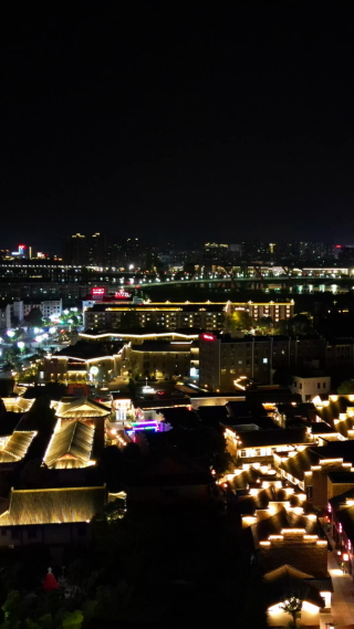 航拍江西抚州文昌里历史文化街区夜景 