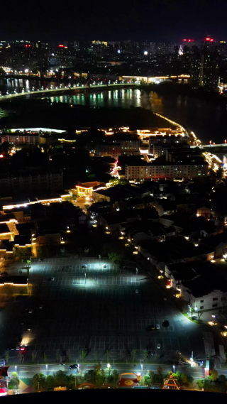 航拍江西抚州文昌里历史文化街区夜景 