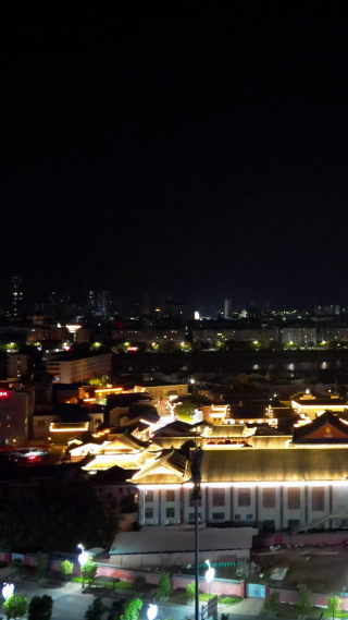 航拍江西抚州文昌里历史文化街区夜景