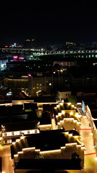 航拍江西抚州文昌里历史文化街区夜景