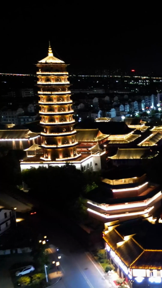 航拍江西抚州文昌里历史文化街区夜景