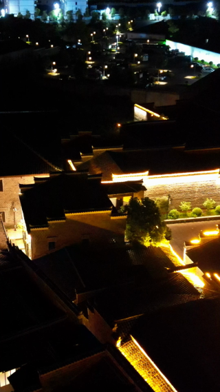 航拍江西抚州文昌里历史文化街区夜景 