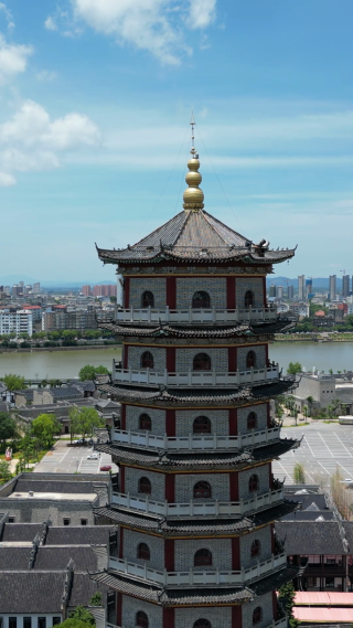 航拍江西抚州文昌里正觉古寺
