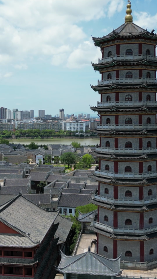 航拍江西抚州文昌里正觉古寺