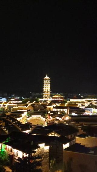 航拍江西抚州文昌里正觉古寺夜景