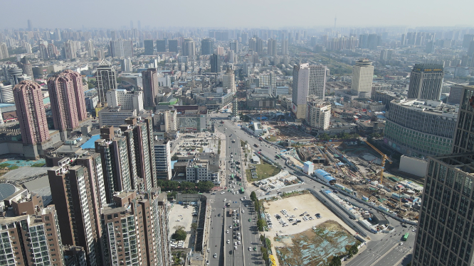 航拍河南郑州城市交通解放大桥