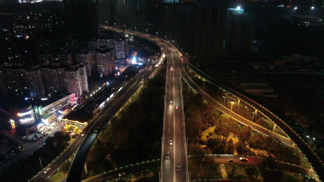 航拍济南顺河路高架桥夜景交通