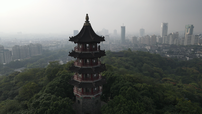 航拍浙江绍兴稽山公园