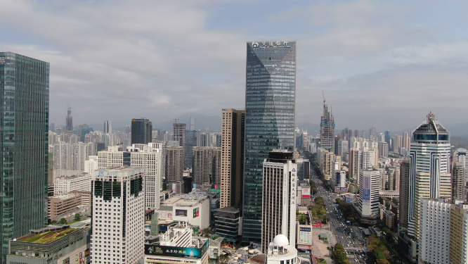 航拍深圳城市风光深南大道华强北