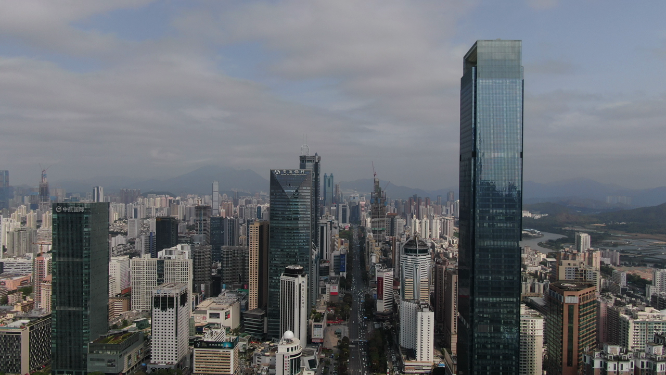 航拍深圳城市风光深南大道华强北
