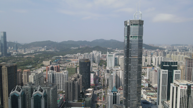 航拍深圳城市风光深南大道华强北