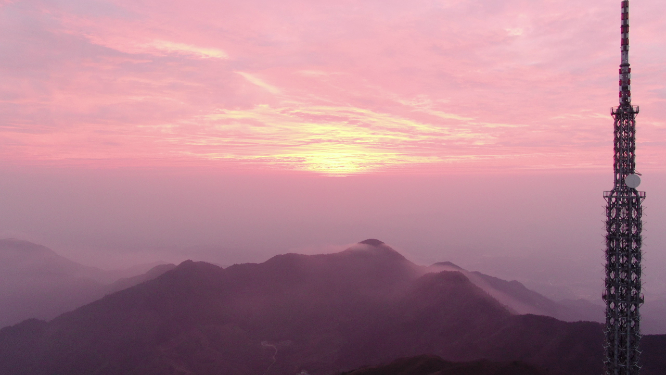 航拍清晨山川日出火烧云衡山日出