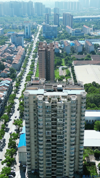 航拍湖北孝感城市高楼