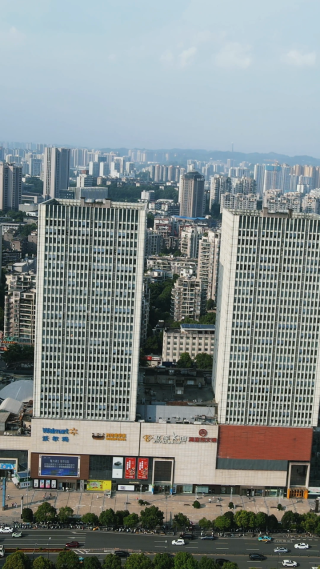 航拍湖北宜昌万达广场商业广场