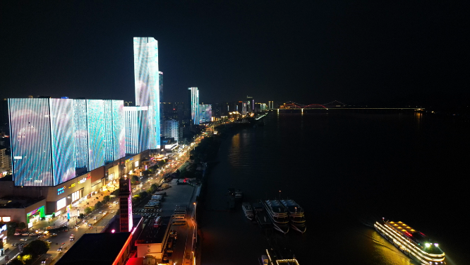 航拍湖北宜昌城市夜景灯光