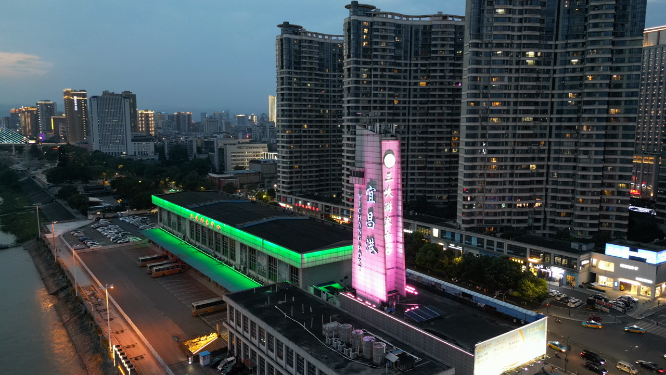 航拍湖北宜昌城市夜景灯光
