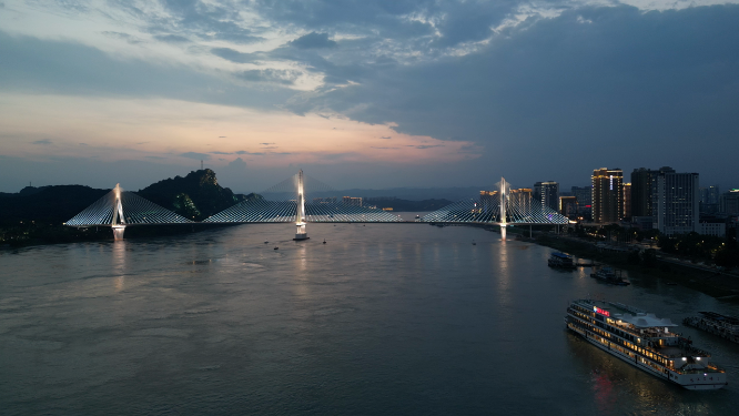 航拍湖北宜昌城市夜景灯光