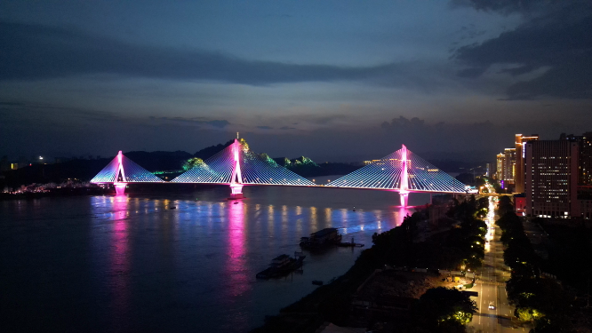航拍湖北宜昌城市夜景灯光
