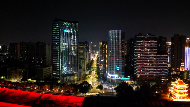 航拍湖北宜昌夜景灯光