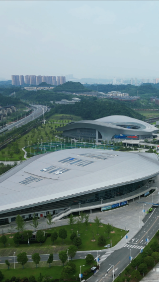 航拍湖北宜昌市奥体中心