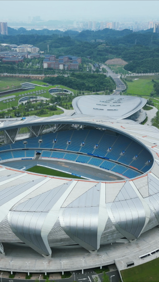 航拍湖北宜昌市奥体中心