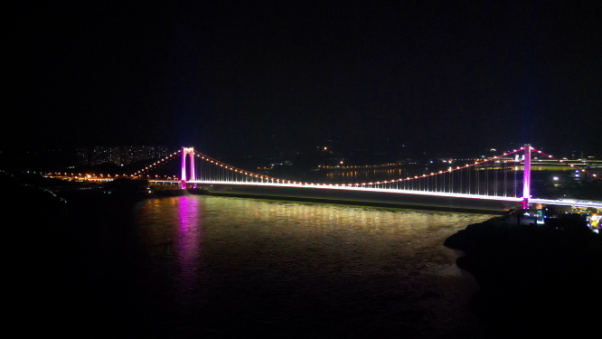 航拍湖北宜昌沿江大道至喜长江大桥夜景