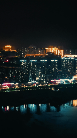 航拍湖北宜昌秭归县夜景