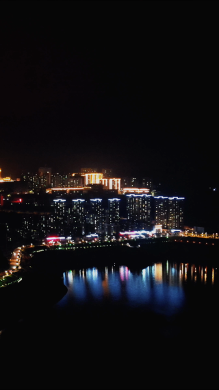 航拍湖北宜昌秭归县夜景