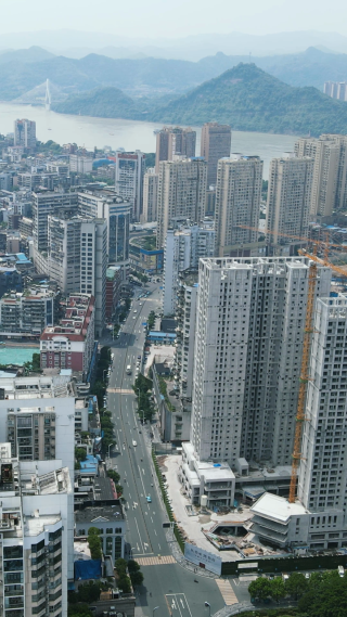 航拍湖北宜昌西陵一路高楼建筑
