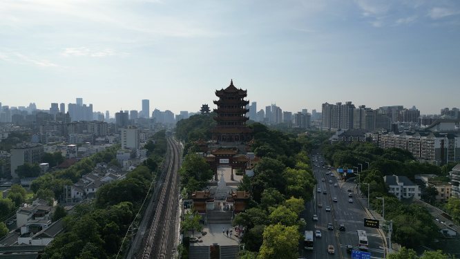 航拍湖北武汉黄鹤楼5A景区
