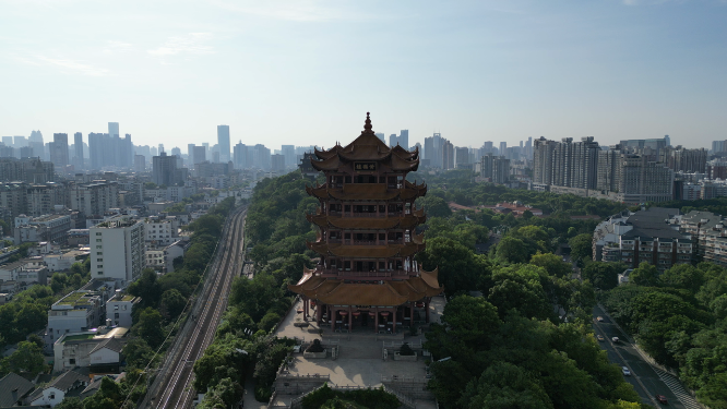 航拍湖北武汉黄鹤楼5A景区