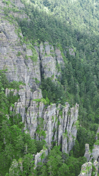 航拍湖北神农架景区神农谷悬岩峭壁