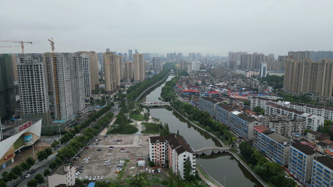 航拍湖北荆州城市风光