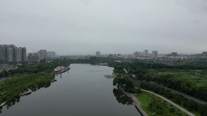 航拍湖北荆州九龙渊公园