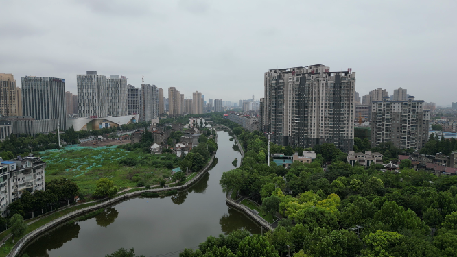 航拍湖北荆州九龙渊公园