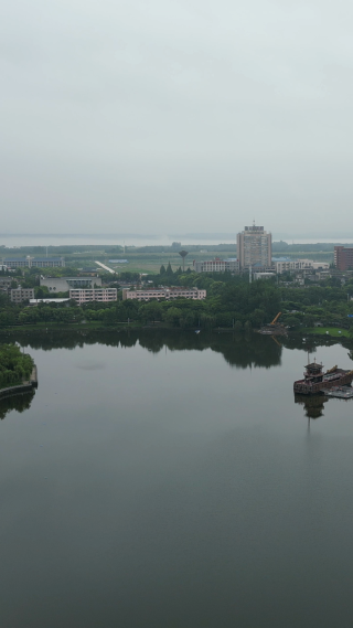 航拍湖北荆州九龙渊公园