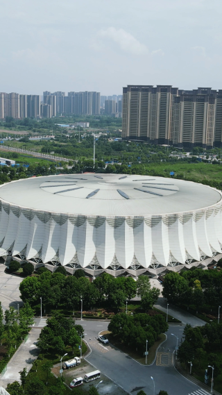 航拍湖北荆州体育中心体育馆