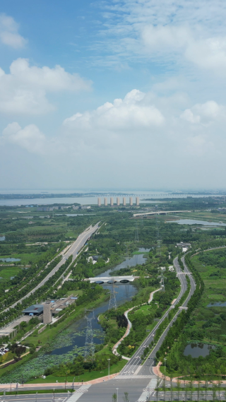航拍湖北荆州湿地公园