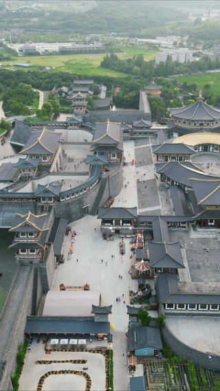 航拍湖北襄阳中国唐城影视基地
