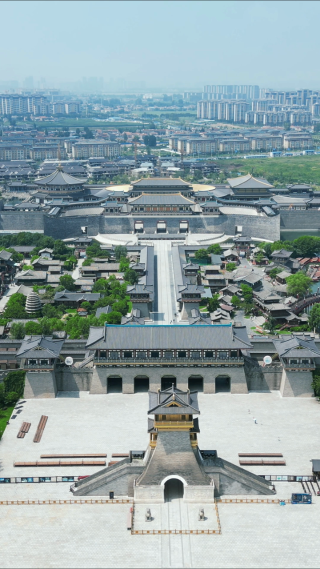 航拍湖北襄阳中国唐城影视基地4A景区