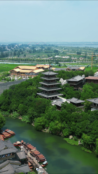 航拍湖北襄阳中国唐城影视基地4A景区