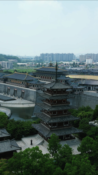 航拍湖北襄阳中国唐城影视基地4A景区