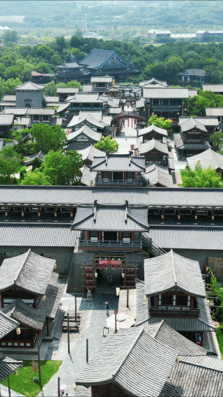航拍湖北襄阳中国唐城影视基地4A景区