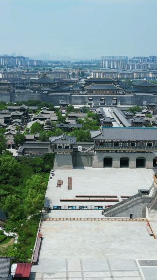 航拍湖北襄阳中国唐城影视基地4A景区