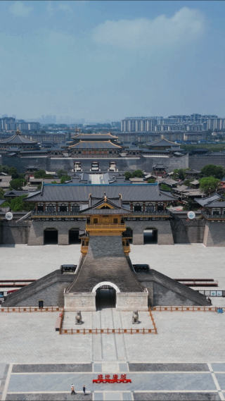 航拍湖北襄阳中国唐城影视基地4A景区