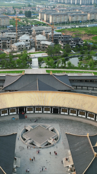 航拍湖北襄阳中国唐城影视基地4A景区